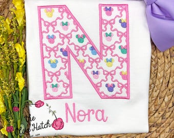 Camiseta bordada con la inicial "Ratón Grandmillenial": camiseta personalizada para niñas, ideal para niños pequeños