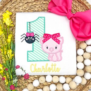 Pig Birthday Applique Shirt / Girl Birthday Shirt / Farm Birthday Shirt/ Spider Birthday Shirt/ 1st Birthday Shirt / Applique Birthday Shirt