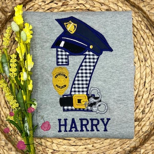 Police Car Shirt / State Trooper Shirt / Police Birthday Shirt / Police Appliqué Shirt / First Responder Shirt /  Birthday Boy Shirt