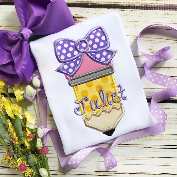 Back to School Pencil Shirt - Girl School Shirt - Girl Back to School Shirt - Pencil Shirt - Applique - Embroidery