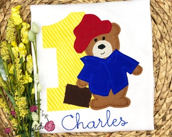 Bear Birthday Shirt - Bear Blanket Stitch Design -  Applique Embroidery