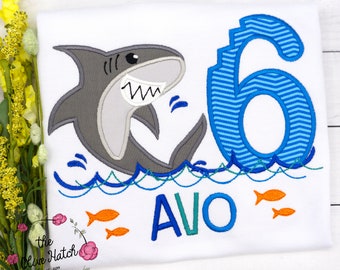 Shark Birthday Shirt - Summer Shirt - Great White Shark - Ocean Birthday - Custom - Applique Embroidery