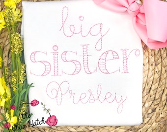 Embroidered Big Sister Floral Shirt, Personalized Sibling Tee