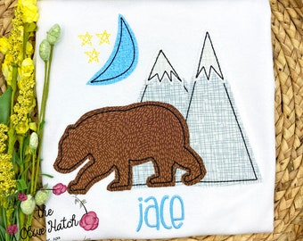 Personalized Bear Applique Shirt, Embroidered Name, Mountain Theme
