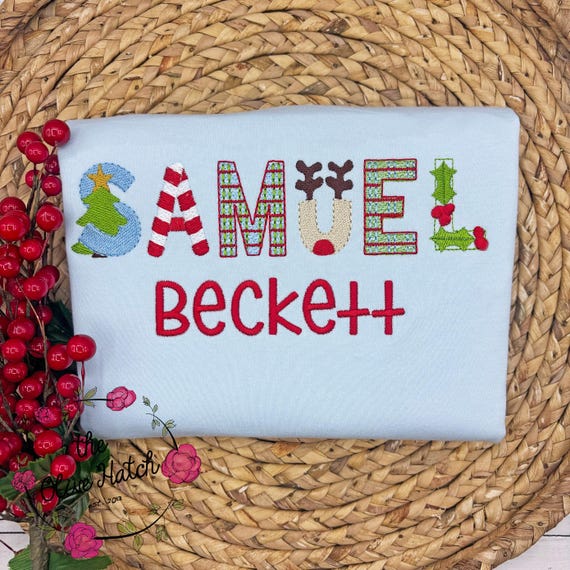Christmas Shirt, Personalized Holiday Shirt, Custom Tee, Reindeer, Embroidery