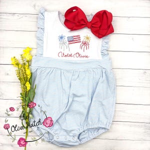 Tenue fille 4 juillet / bulle à monogramme filles / tenue d'été fille / tenue patriotique fille / broderie tenue monogramme fille