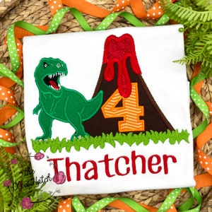 Dinosaur Birthday Shirt - Volcano - t-rex -  Tyrannosaurusrex - Custom - Applique Embroidery