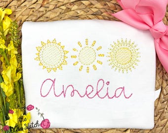 Personalized Sun Embroidery Shirt: Spring/Summer Girl Outfit, Kids Tee, Custom, Toddler
