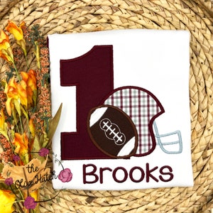 Football Birthday Shirt - Maroon and White - Team Spirit - Applique Embroidery