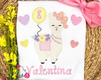 Camisa con apliques de cumpleaños de llama: atuendo personalizado para niña