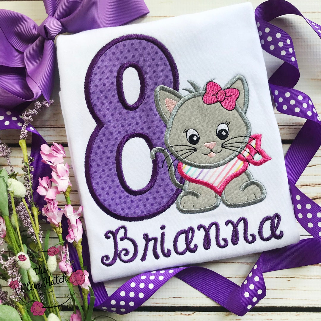 Cat Birthday Shirt Kitten Birthday Shirt Girl Birthday Shirt Applique