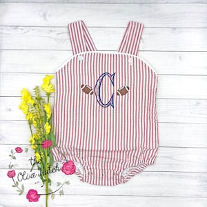 Football Outfit - Football Monogram - Monogrammed Boys Bubble - Sunsuit - Boys Clothing -  Embroidery