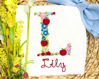 Back to School Girl Shirt / School Girl Shirt / Monogram Girl Shirt / Back to school Outfit / Apple Embroidery Shirt / Floral Embroidery