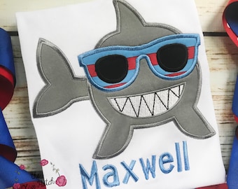 Shark Birthday Shirt - Summer Shirt - Great White Shark - Ocean Birthday - Custom - Applique Embroidery