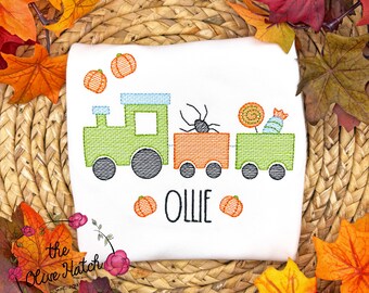 Embroidered Halloween Boy Shirt: Pumpkin Train Outfit, First Halloween