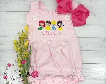 Personalized Princess Birthday Sunsuit, Embroidered Girls Romper, Bubble