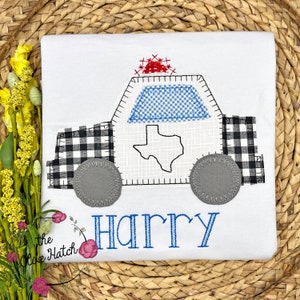 Police Car Shirt / State Trooper Shirt / Police Birthday Shirt / Police Appliqué Shirt / First Responder Shirt /  Birthday Boy Shirt / Texas