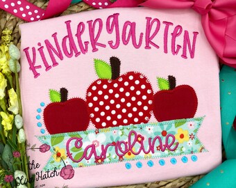 Appliqued Apples Back to School Shirt: Personalized Grade & Name, Custom Kids Tee, Toddler