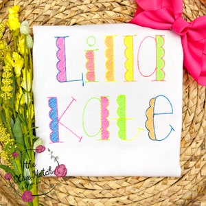 Neon Rainbow Monogram Shirt: Embroidered Girl&#39;s Shirt, Personalized Kids Tee, Toddler
