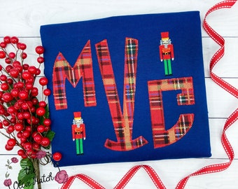 Christmas Boy Shirt: Nutcracker Monogram Applique Outfit