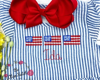 Seersucker Dress / Patriotic Dress / Flag Dress / Summer Dress /4th of July Dress / Summer Girl Outfit / Girl Outfit / Red White and Blue