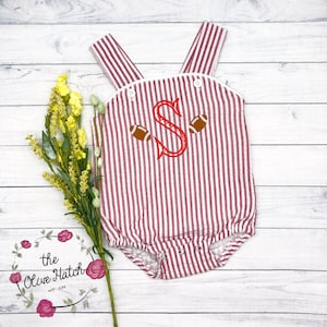 Football Outfit - Football Monogram - Monogrammed Boys Bubble - Sunsuit - Boys Clothing -  Embroidery