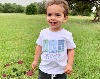 Embroidered Rain Boots Toddler Shirt, Spring Apparel