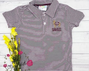 Monogrammed Boys Polo Shirt: Striped Dog Outfit, Embroidered
