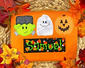 Halloween  Shirt / Boy Halloween Shirt / Pumpkin Shirt / Frankenstein Shirt / Halloween Applique Shirt / Ghost Shirt / Halloween Boy Outfit