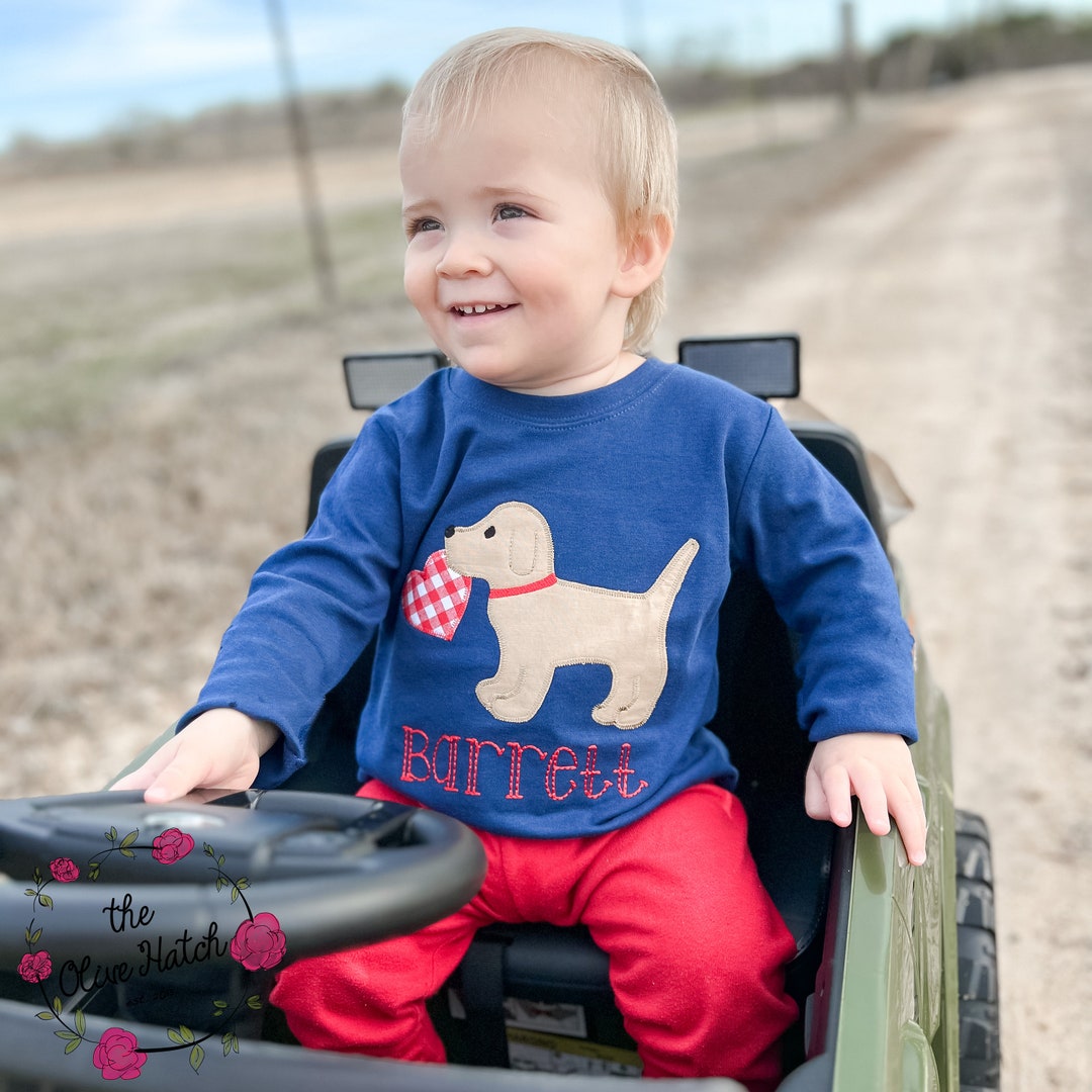 Valentine Dog Applique / Boy Valentine Shirt / Boy Valentine Outfit / Dog Applique Shirt / Boy