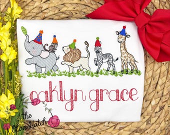Embroidered Safari Birthday Shirt, Personalized Zoo Animals