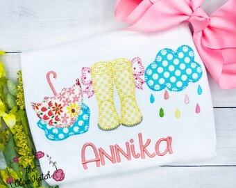 Applique Rain Boots Shirt: Personalized Spring Kids Tee, Custom, Toddler