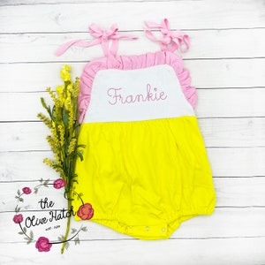 Summer Monogrammed Sunsuit / Girl Monogram Bubble / Summer Girl Outfit / Monogrammed Girls Bubble / Baby Shower gift / Embroidered Bubble