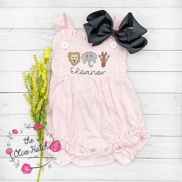 Zoo Girl Outfit / Monogrammed Girls Sunsuit / Girls Clothing / Summer Girl Outfit / Safari Outfit / Zoo Outfit / Girl Zoo Outfit  Embroidery