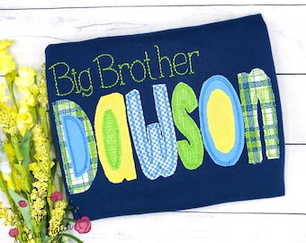 Personalized Big Brother Applique Shirt - Embroidered Sibling Tee