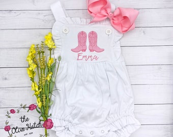 Cowgirl Outfit / Monogrammed Girls Sunsuit / Spring Girl Outfit / Boots Outfit / Rodeo Outfit / Fair Outfit / Girl Summer Outfit / Boots