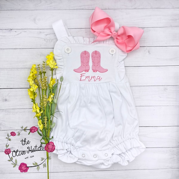 Cowgirl Outfit / Monogrammed Girls Sunsuit / Spring Girl Outfit / Boots Outfit / Rodeo Outfit / Fair Outfit / Girl Summer Outfit / Boots