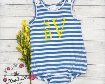 Personalized Striped Baby Romper: Summer Beach Outfit