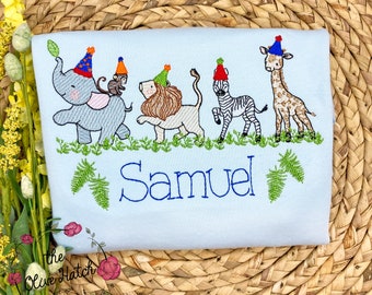 Embroidered Safari Birthday Shirt: Personalized Jungle Animals