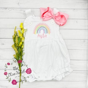 Rainbow Sunsuit / Summer Monogrammed Sunsuit /  Rainbow Bubble / Summer Girl Outfit / Monogrammed Girls Bubble / Embroidered Bubble