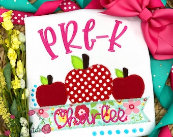 Appliqued Apples Back to School Shirt: Personalized Pre-K to 5th Grade