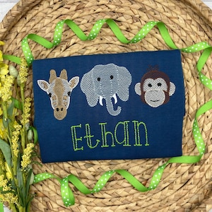 Embroidered Zoo Animal Shirt – Personalized Boy Birthday Romper
