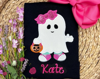 Halloween Shirt- Girl Halloween Shirt - Ghost Shirt - Fall Shirt - Glitter -  Applique