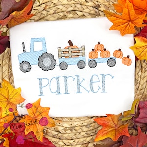 Embroidered Tractor Pumpkin Shirt - Boy's Fall Outfit
