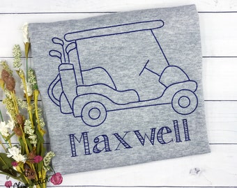 Embroidered Golf Cart Boys Shirt - Personalized Name