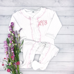 Baby Girl Coming Home outfit / Baby Girl Clothing / Monogrammed Footie / Personalized Baby Gift/ Monogrammed Sleeper/ Newborn Pictures /Pima