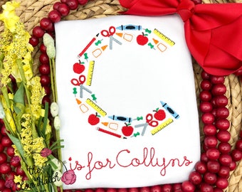 Girls' Back to School Initial Applique Shirt
