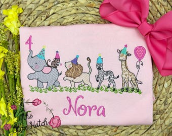 Embroidered Safari Birthday Shirt, Personalized Zoo Animals