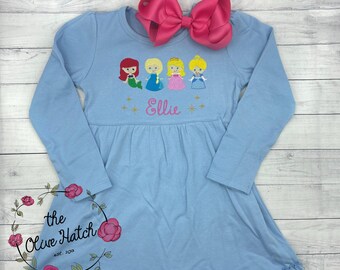 Personalized Princess Birthday Dress, Embroidered Number