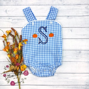 Pumpkin Boy Outfit - Fall Boy Outfit - Monogrammed Boy Bubble -  Embroidery